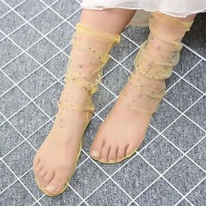 2/$20 Brand New Yellow Lace With Stars Stocking Tights Socks